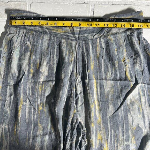 Free People Pants Womens Large Gray Blue Yellow Abstract Wide Leg Boho Lounge - Picture 2 of 15